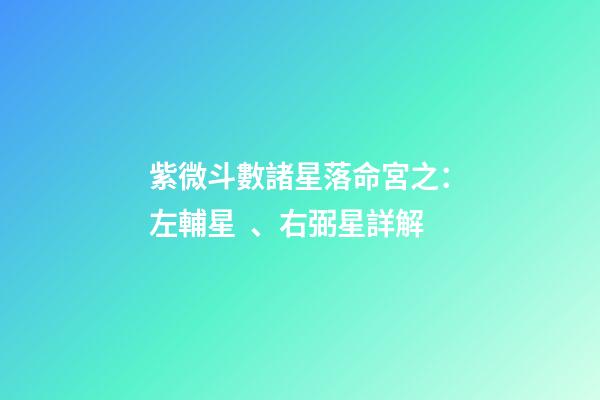 紫微斗數諸星落命宮之：左輔星、右弼星詳解